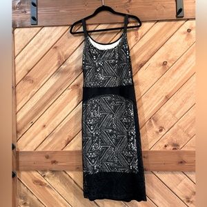 Weston #LBD Little Black Dress. crocheted with ivory inlaid. Size small.